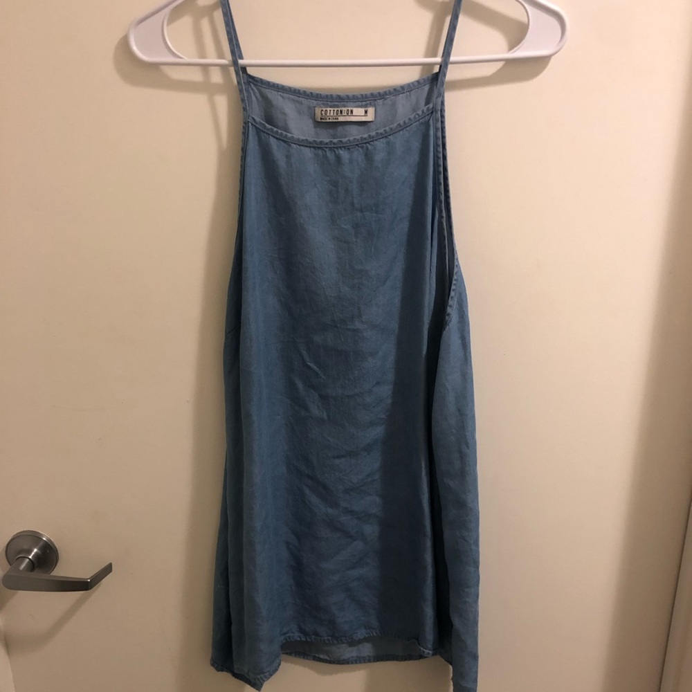 High neck halter style denim chambray tank top
